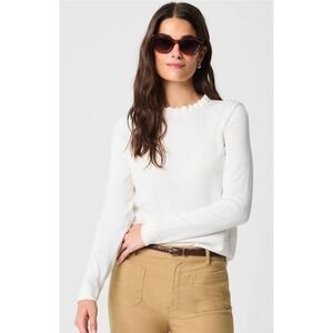 J.Crew Women XS Cream Ruffle Neck 100% Cotton Pullover Sweater Long Sleeve NWOT